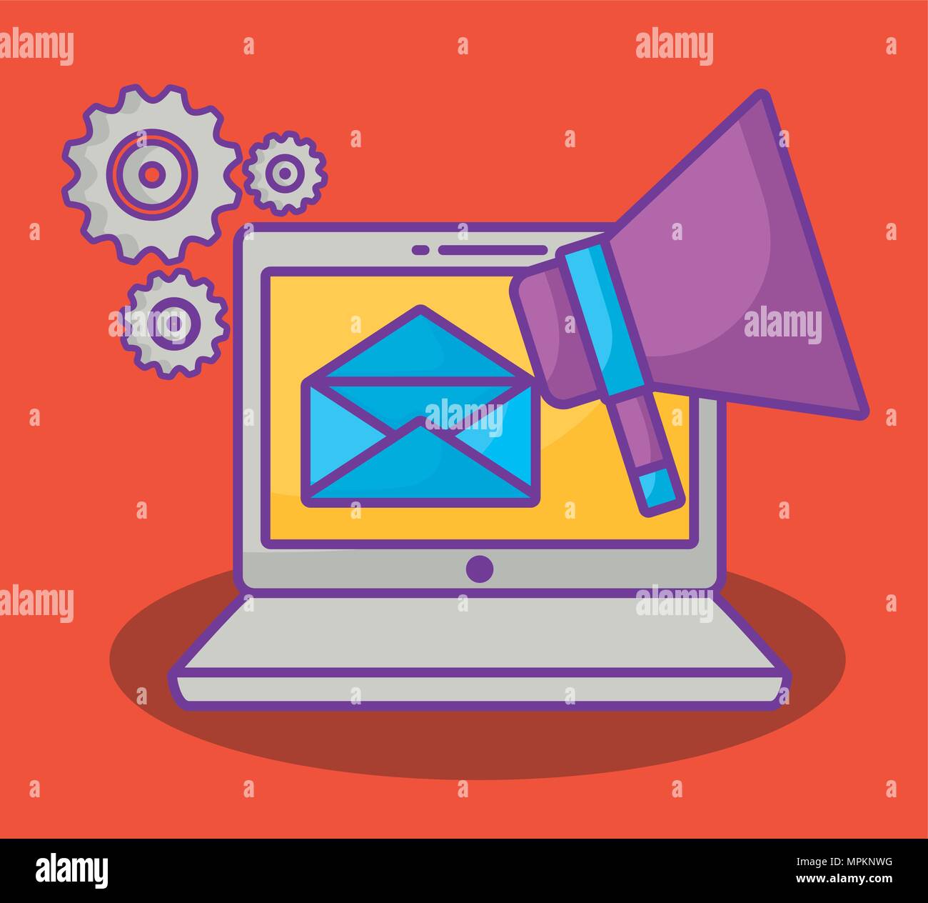 online advertising design with laptop computer and megaphone over ...