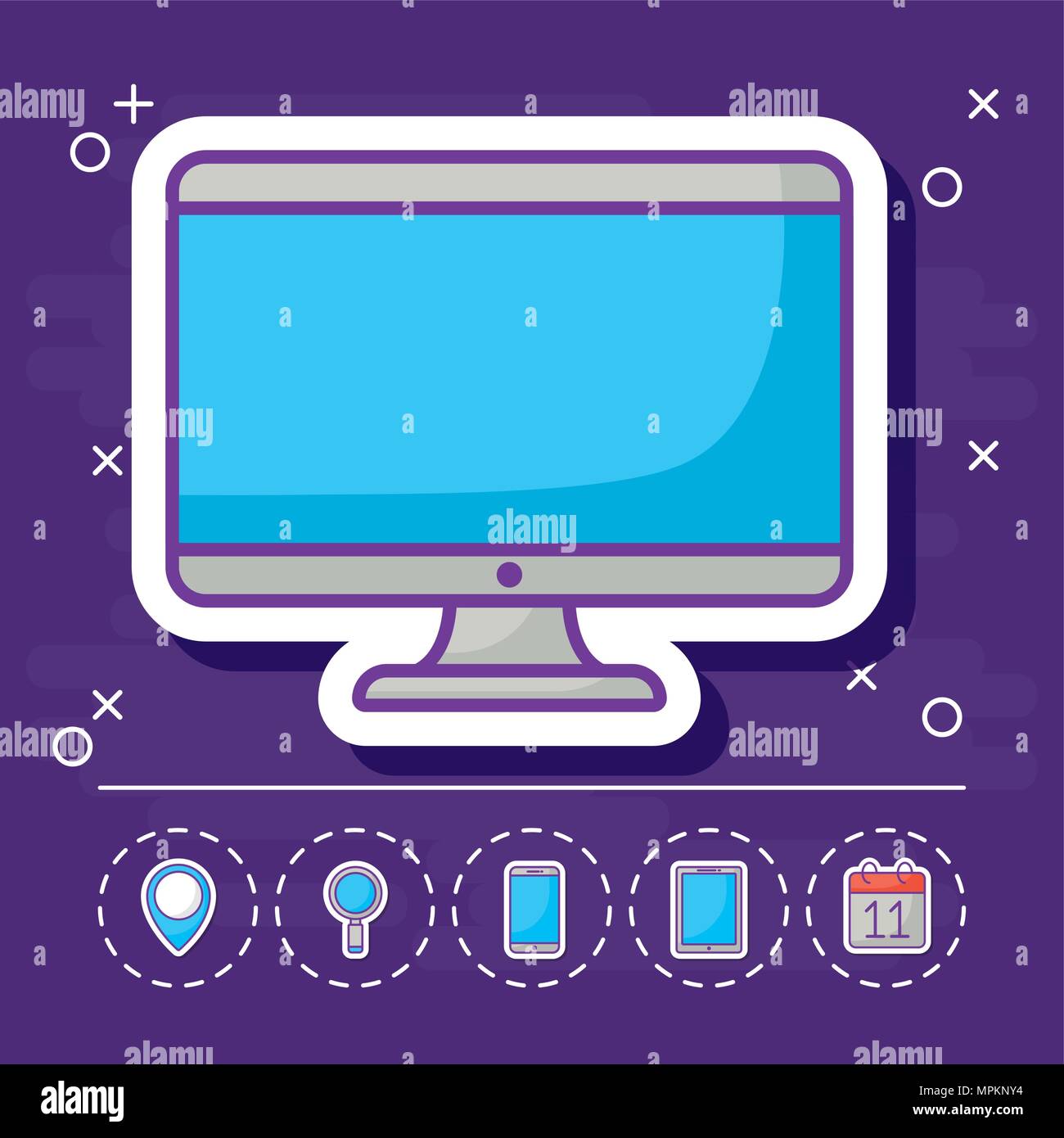 computer and online marketing related icons over purple background ...