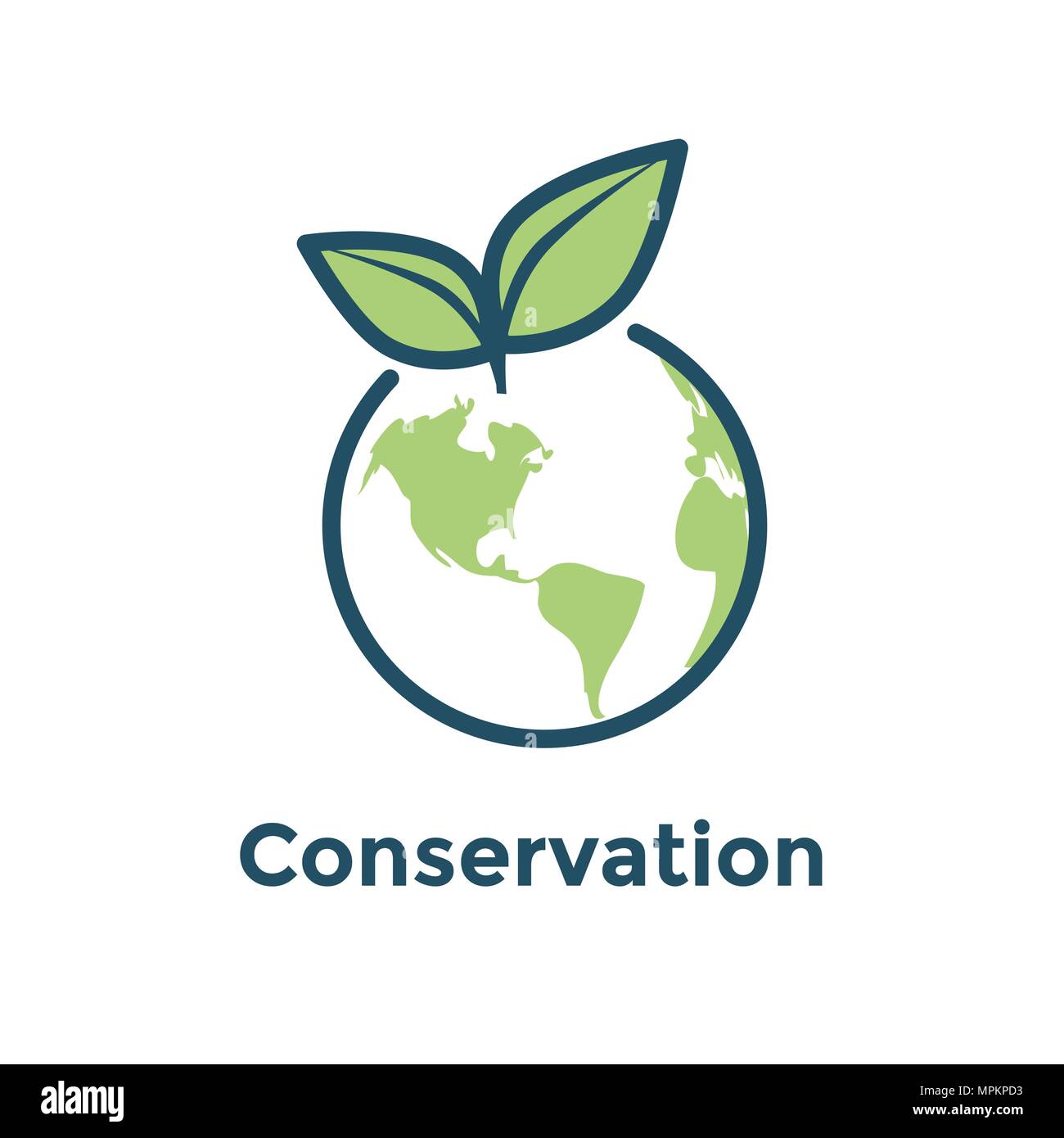 Global environmental conservation icon with earth & leaf icon Stock ...