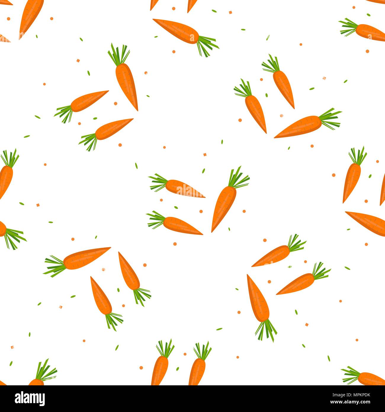 Vector seamless pattern with orange carrots on white background. Vegetable summer pattern, colorful print for design .Carrot pattern. eps 10 Stock Vector