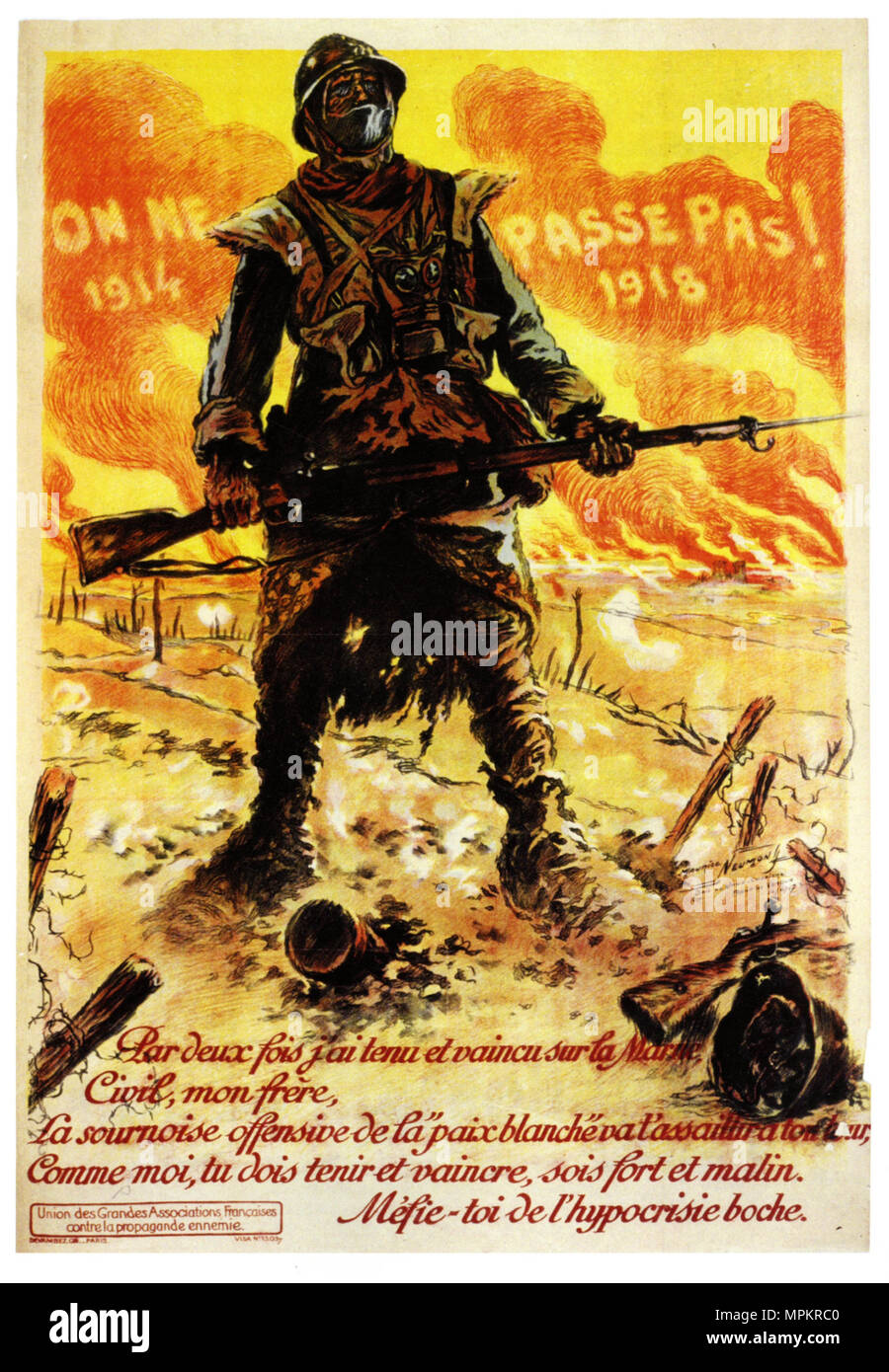 French WWI Vintage Propaganda Poster - They Shall Not Pass, 1918, Maurice Neumont, France Stock Photo