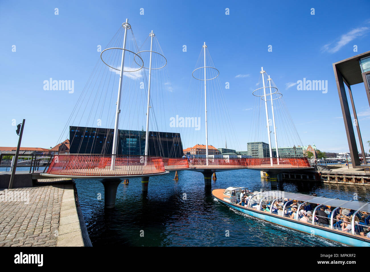 Copenhagen, Denmark - May 23, 2018: The modern Circle Bridge, a pedestrian bridge in the harbour area Stock Photo