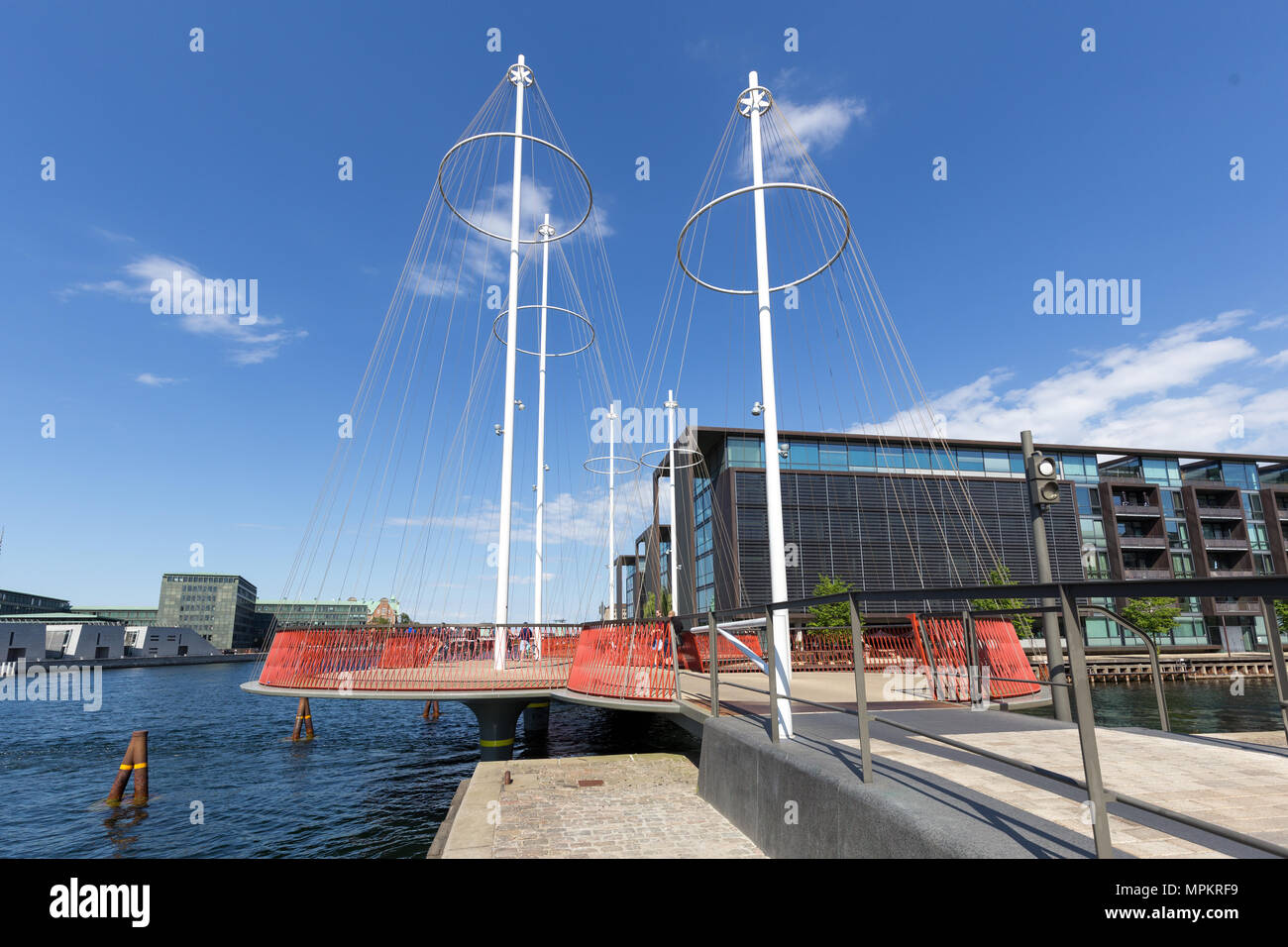 Copenhagen, Denmark - May 23, 2018: The modern Circle Bridge, a pedestrian bridge in the harbour area Stock Photo