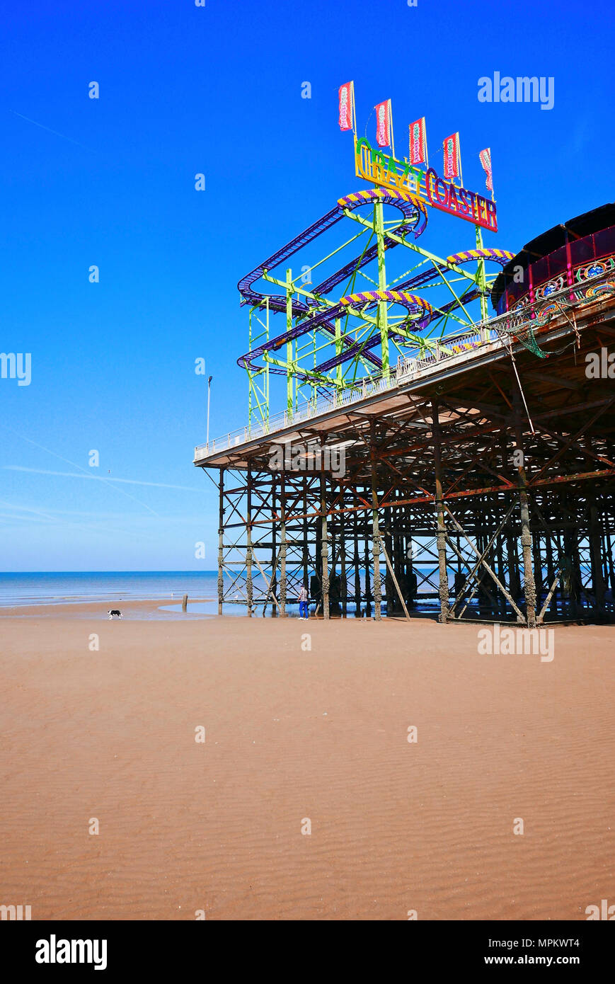 Blackpool Spring South Pier at low tide in spring,Blackpool,Lancashire,UK Stock Photo ...