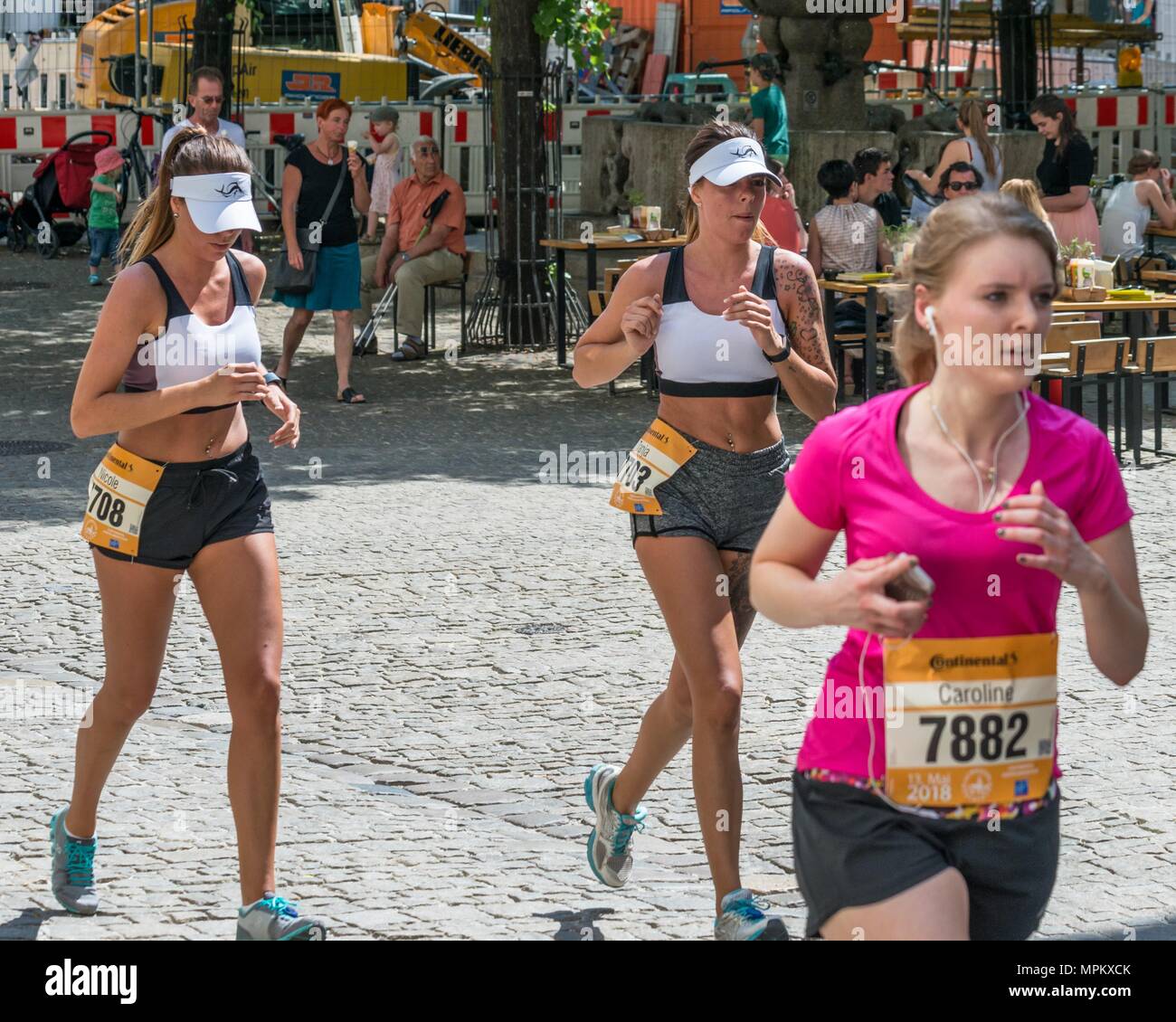 Regensburg, Bavaria, Germany, May 13, 2018: Participant of the Regensburg Marathon 2018 at the old city hall Stock Photo