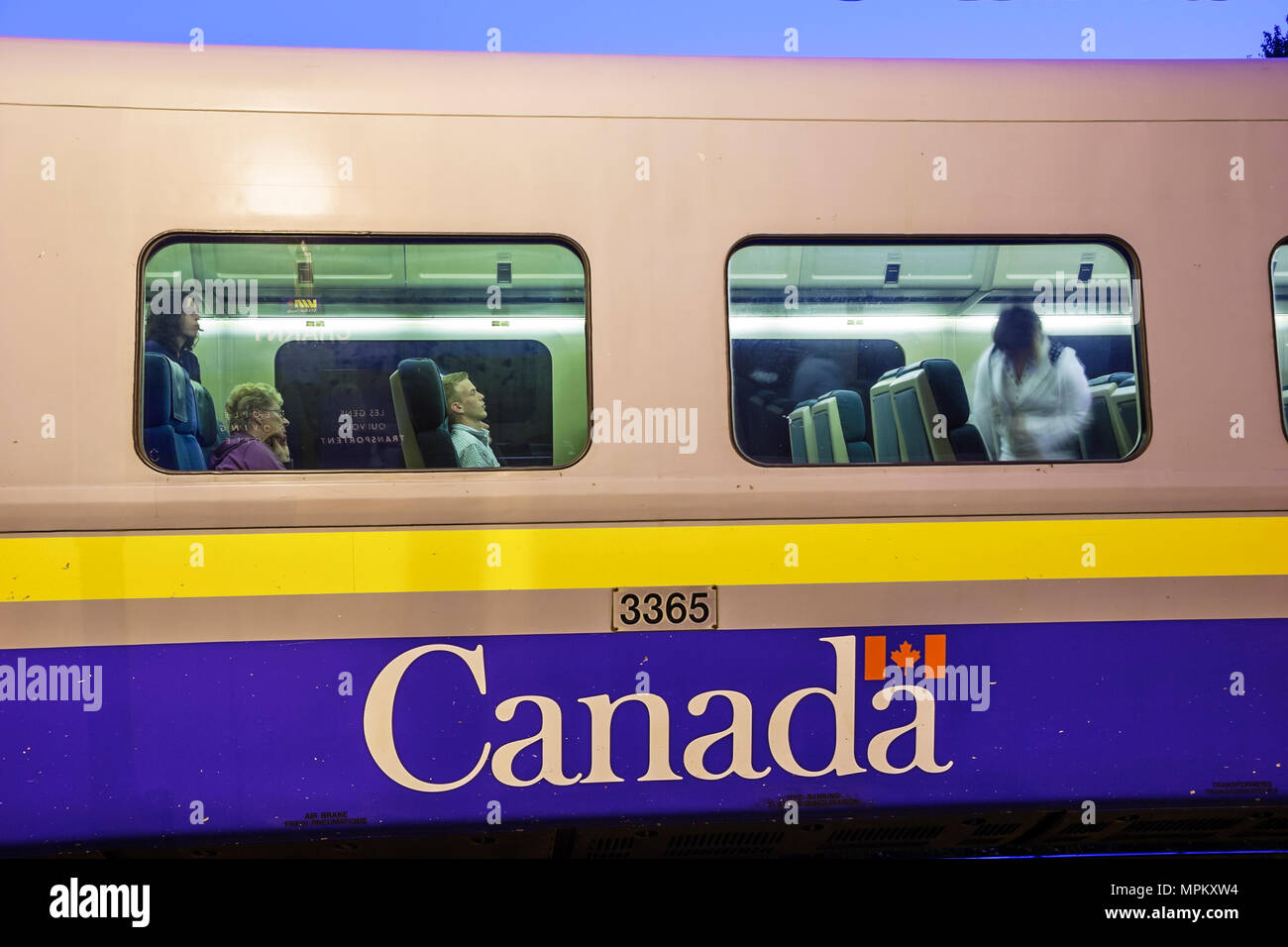 Canada,Canadian,North America Charny,VIA Rail train station,VIA Rail passenger car,transportation,Canada070708120 Stock Photo