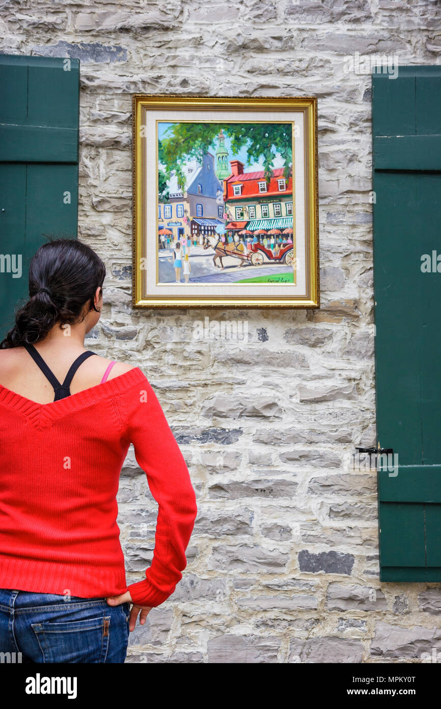 Quebec City Canada,Canadian,North America,American,Lower Town,Rue du Sault Au Matelot,Galerie d'Art,teen teens teenage teenager teenagers youth adoles Stock Photo
