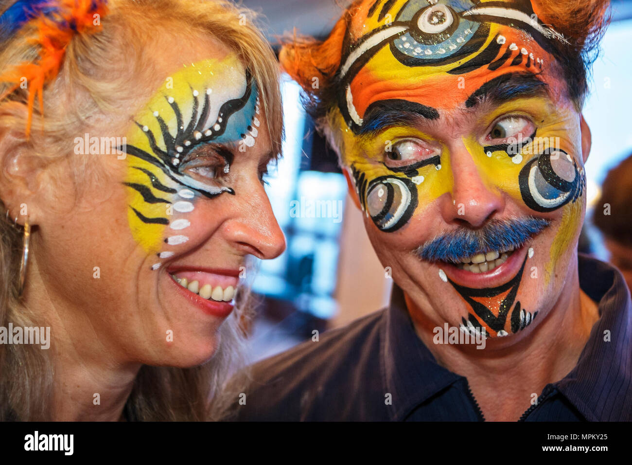 Quebec Canada,Upper Town,Hilton,hotel,reception,party,painted faces,face painting,woman female women,man men male,Canada070709049 Stock Photo