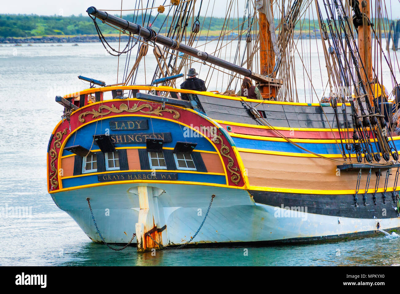 Newport, Oregon,USA May 25, 2016 Aft view of the tall ship Lady