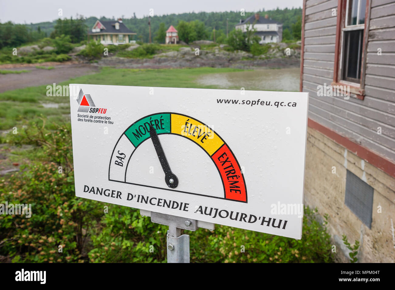 Canada,Canadian,North America St. Lawrence River,Grosse Ile,Irish Memorial National historical Site,fire hazard warning sign,moderate,Canada070711078 Stock Photo