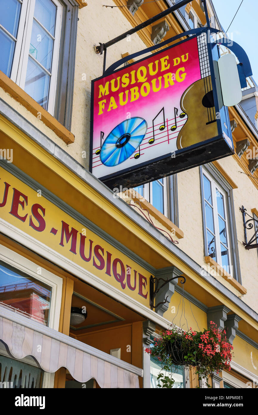 Quebec Canada,Rue Saint Jean,sign,Musique du Faubourg,music store,Canada070712072 Stock Photo