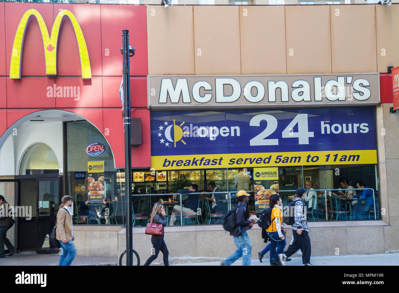 Toronto Canada,Yonge Street,McDonald's,burgers,hamburgers,fast food,restaurant restaurants dining cafe cafes,dining,chain,global company,hamburgers,go Stock Photo