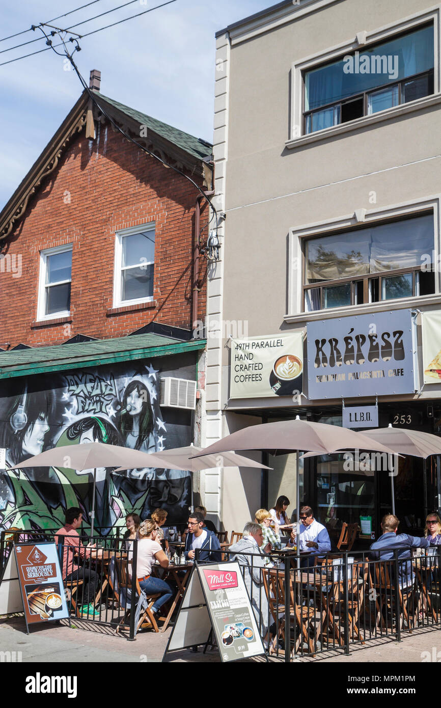 Toronto Canada,Augusta Avenue,Kensington Market,historic neighborhood,outdoor cafe,al fresco sidewalk outside tables,dining,Krepesz,Hungarian restaura Stock Photo