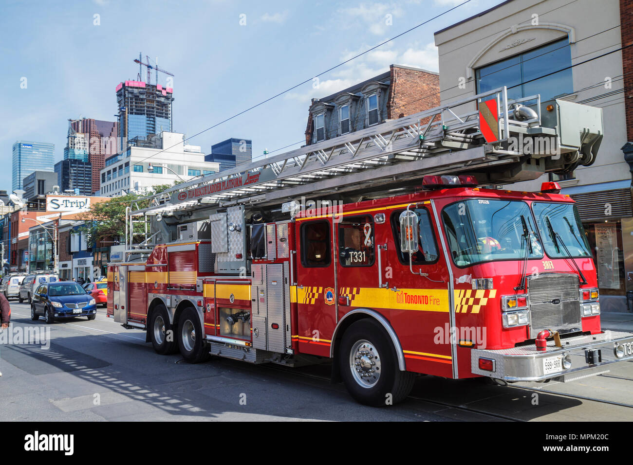 Toronto Canada Ontario Queen Street West street scene fire truck fire