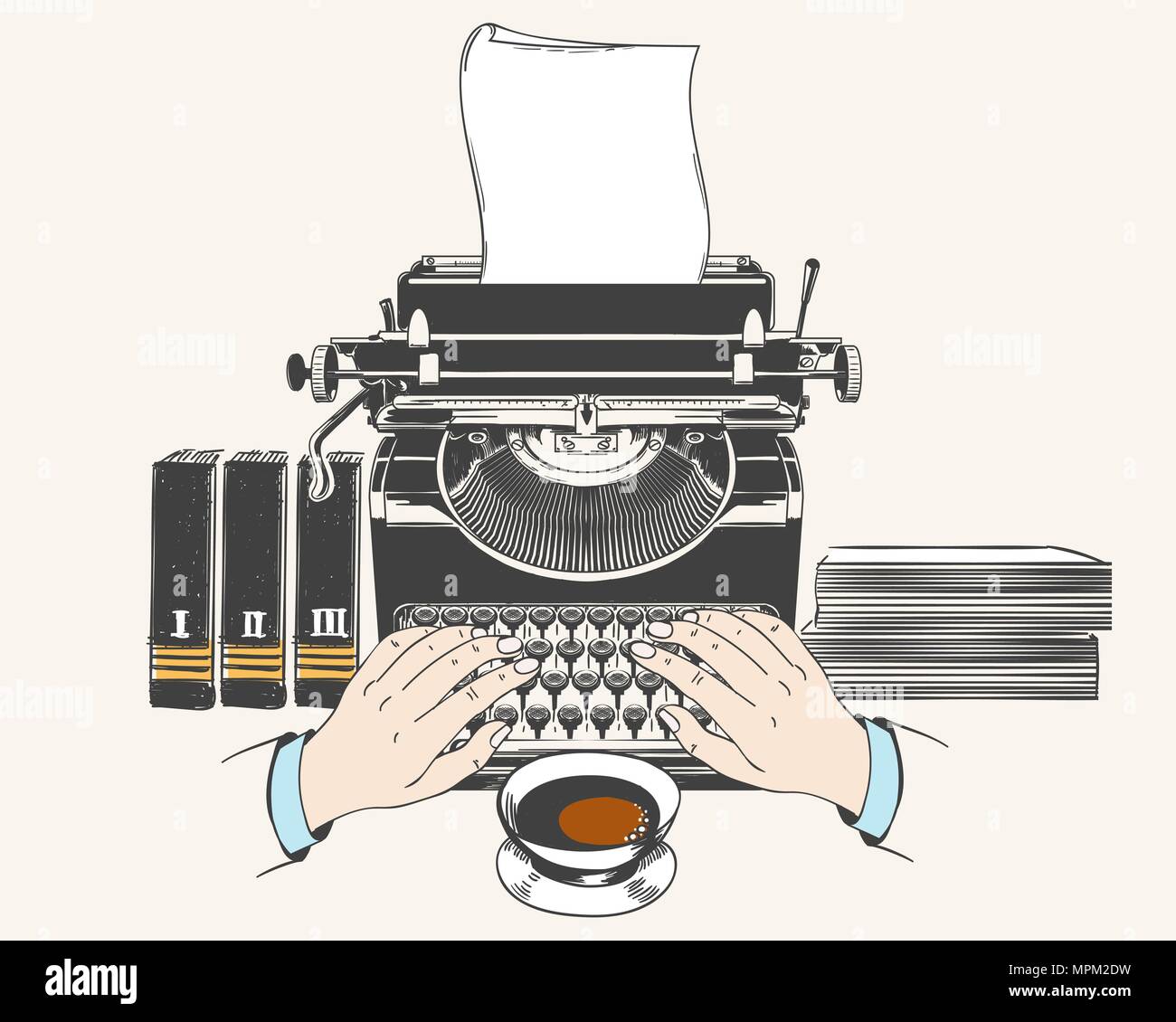 Typing machine type writer with paper sheet Vector Image