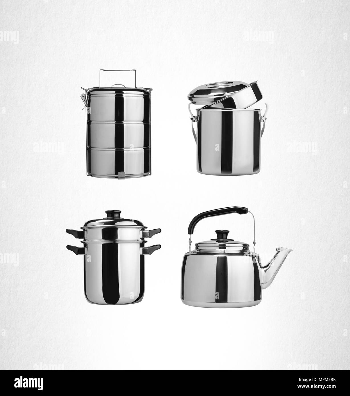 Group of stainless steel kitchenware Stock Photo Alamy