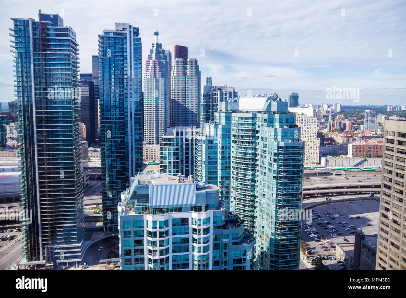 Toronto Canada,Harbourfront neighborhood,Financial District,skyline,high rise skyscraper skyscrapers building buildings modern post architecture,resid Stock Photo