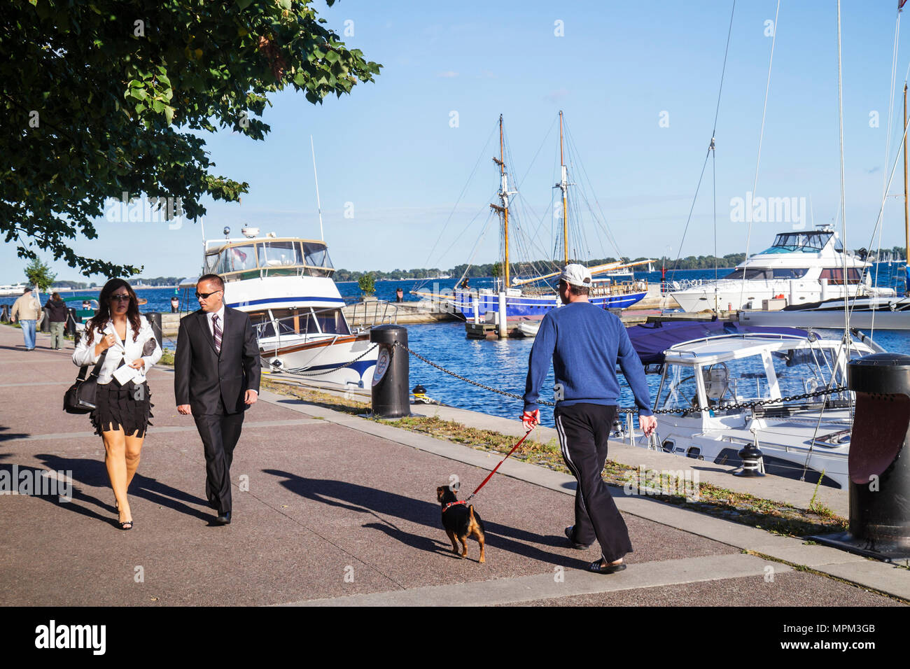 Toronto Canada,Queen's Quay West,The Waterfront,Lake Ontario,public space,walkway,promenade,waterfront trail,stroll,man men male,woman female women,co Stock Photo