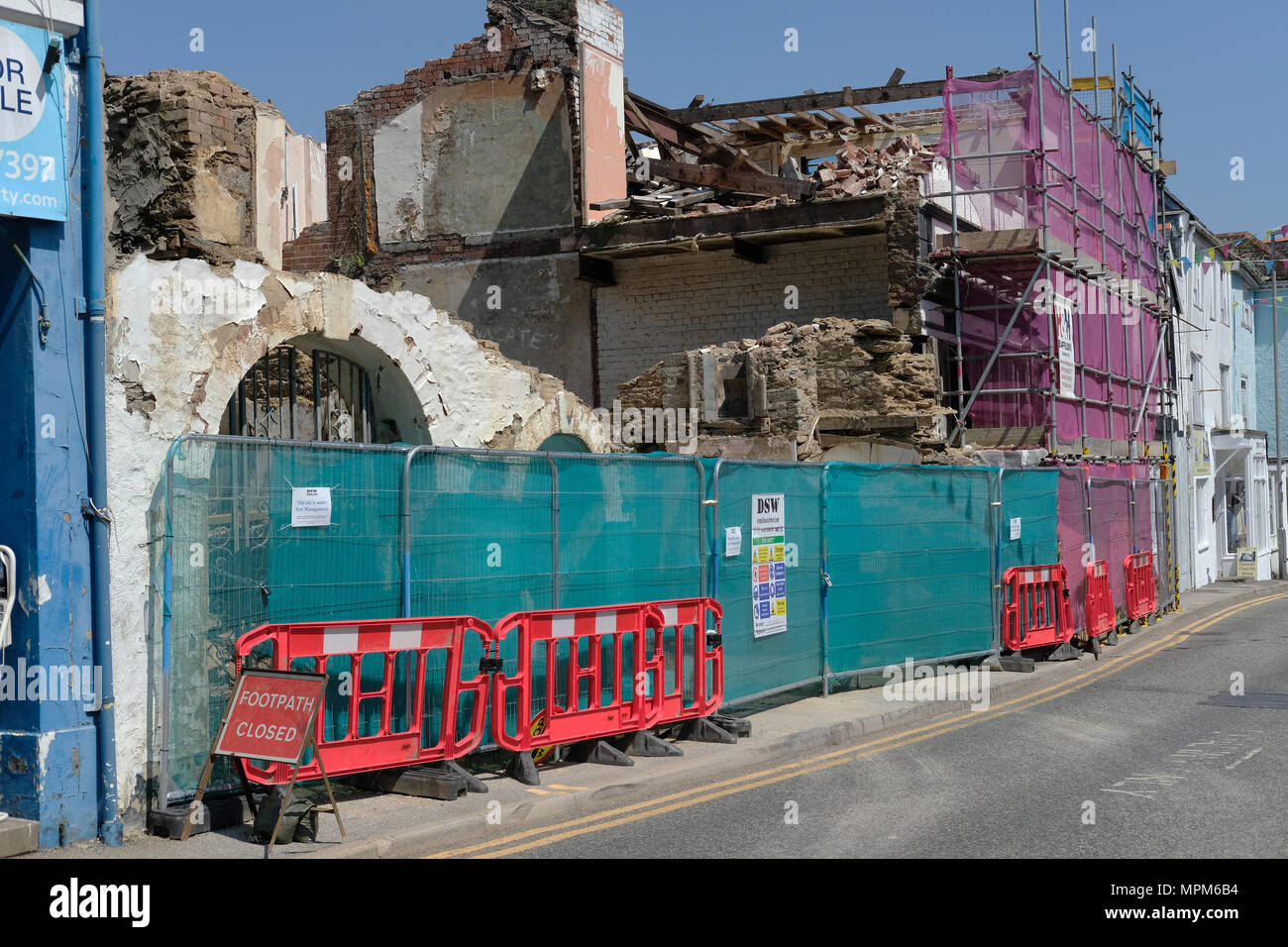 Shop fronts demolished in Falmouth, Cornwall Stock Photo