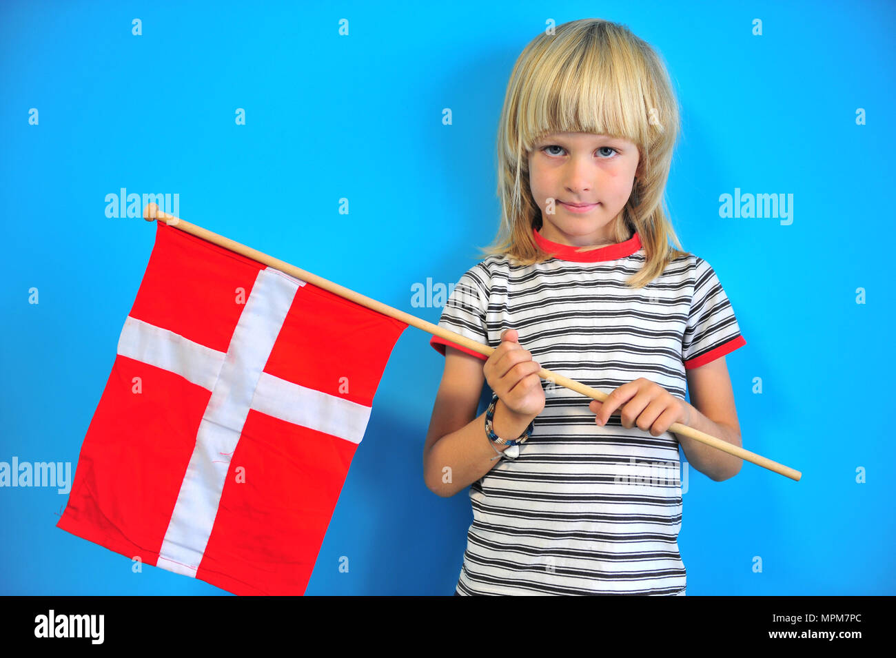 Portrait of a boy with national flag of Denmark Stock Photo