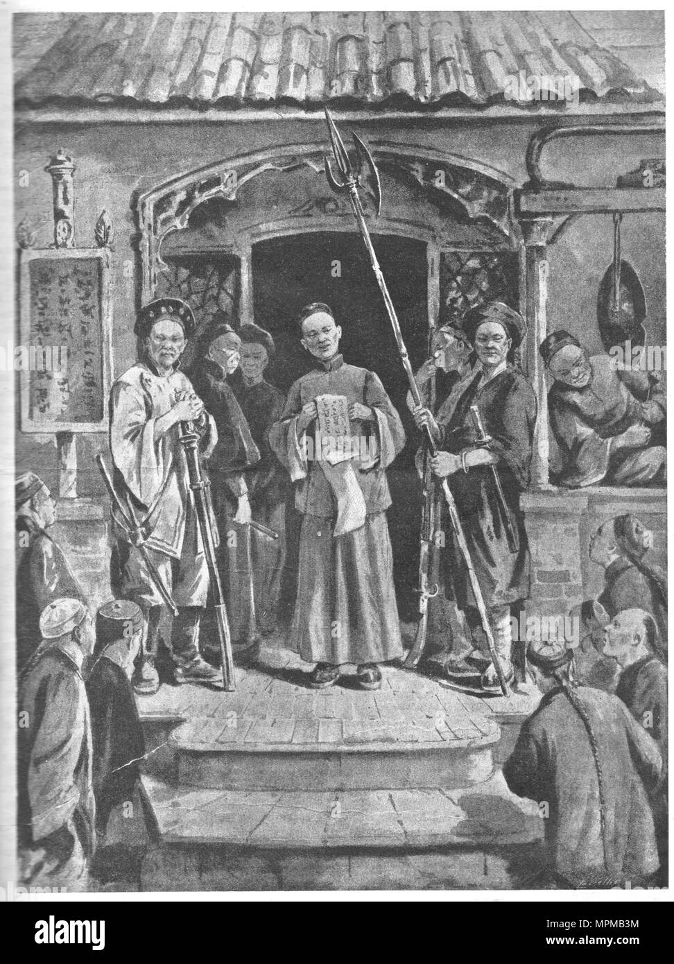 China. Reading emperor's decree. Vintage engraved illustration ...