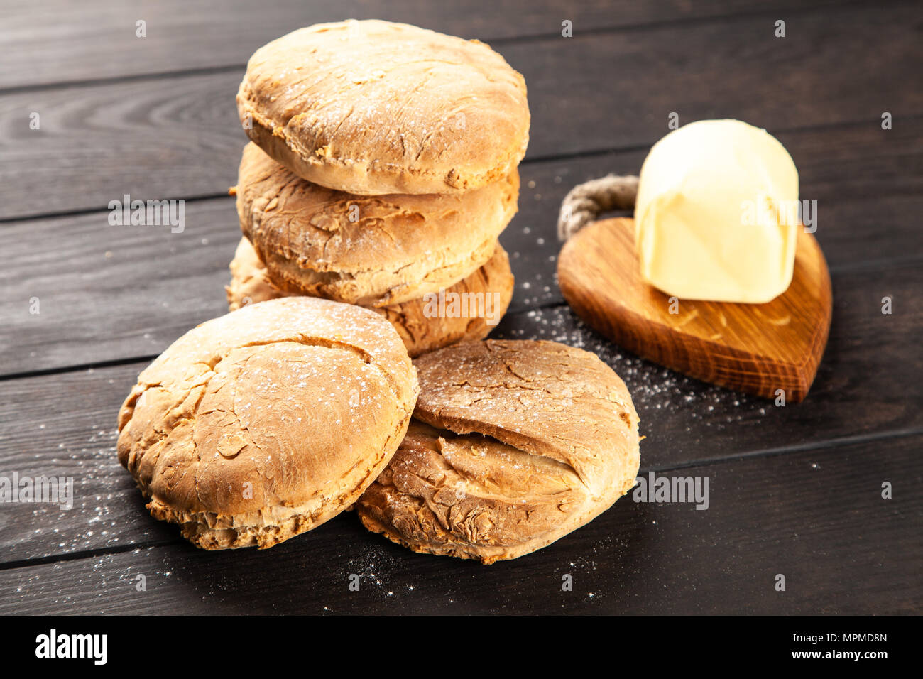 Homemade buns on dark background Stock Photo