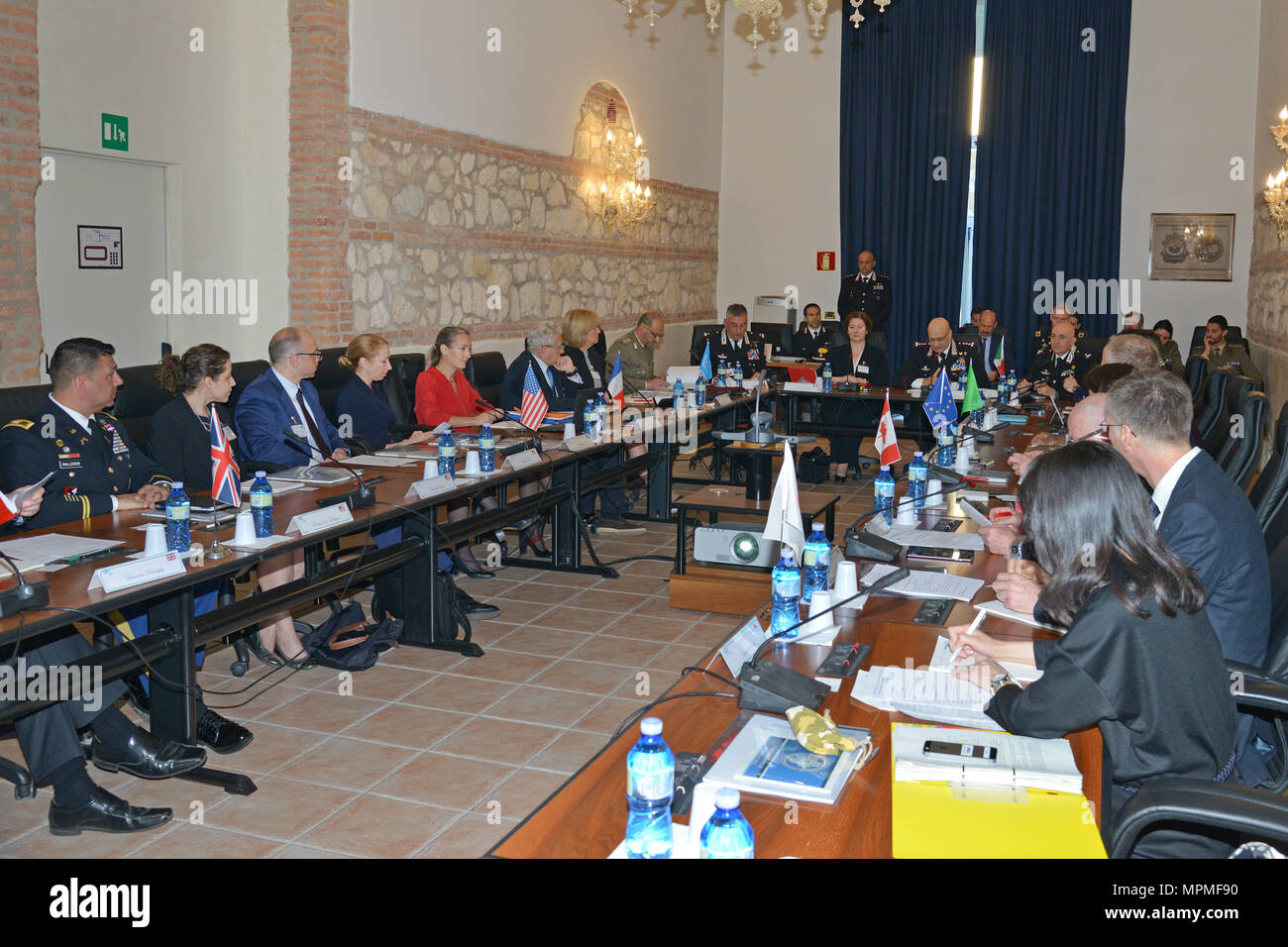 U.S. Army Col. Darius S. Gallegos, CoESPU deputy director and Ms. Kelly Degnan, Charge’ d’Affaires ad interim U.S. Embassy & Consulates Italy,  during a meeting with the G7 at Center of Excellence for Stability Police Units (CoESPU) Vicenza, Italy, Mar. 30, 2017.(U.S. Army Photo by Visual Information Specialist Antonio Bedin/released) Stock Photo