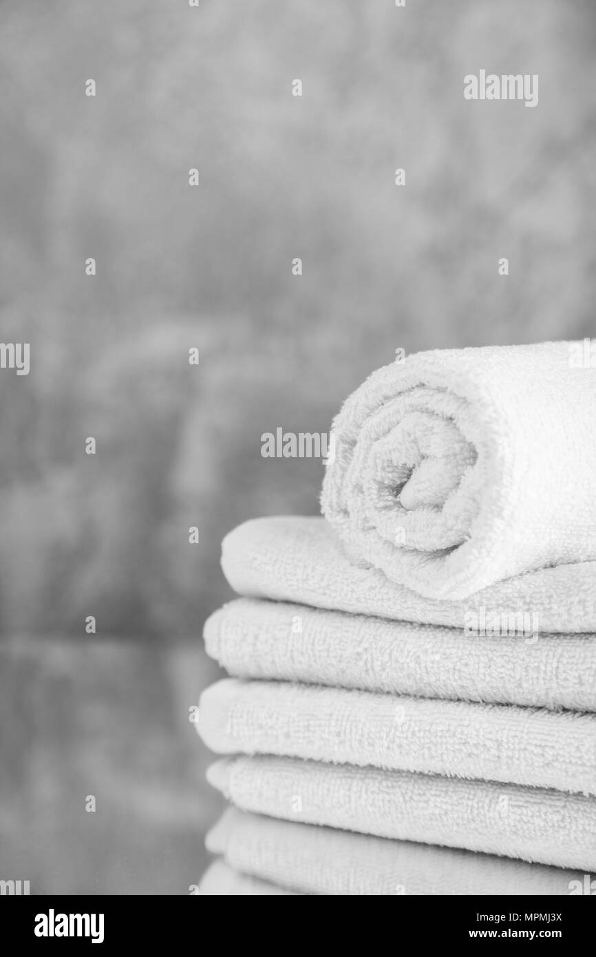 Pile of white towels Stock Photo