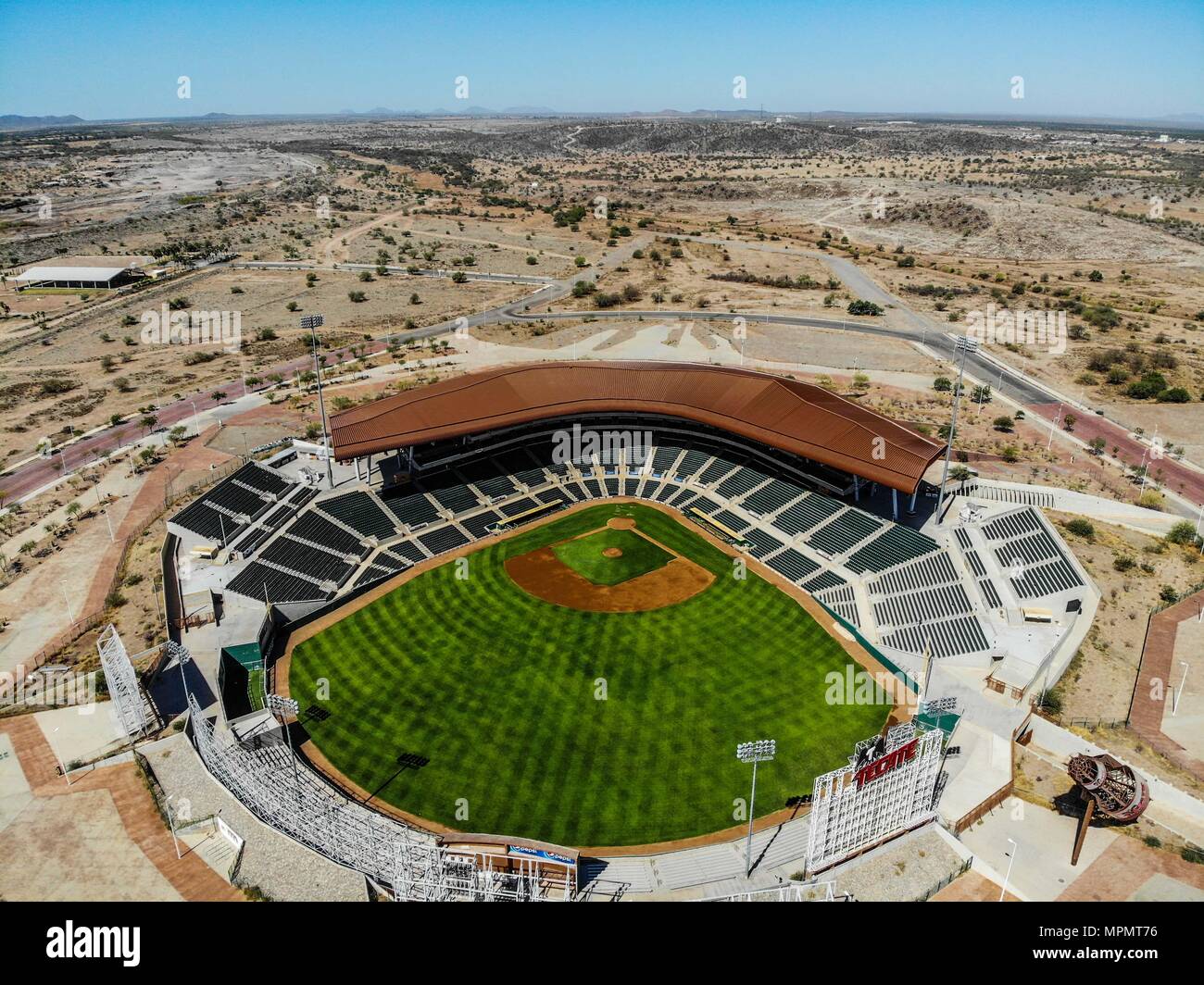 Aerial view or aerial photography of the Sonora Stadium, home of the baseball team of the Hermosillo Naranjeros of the Mexican Pacific League