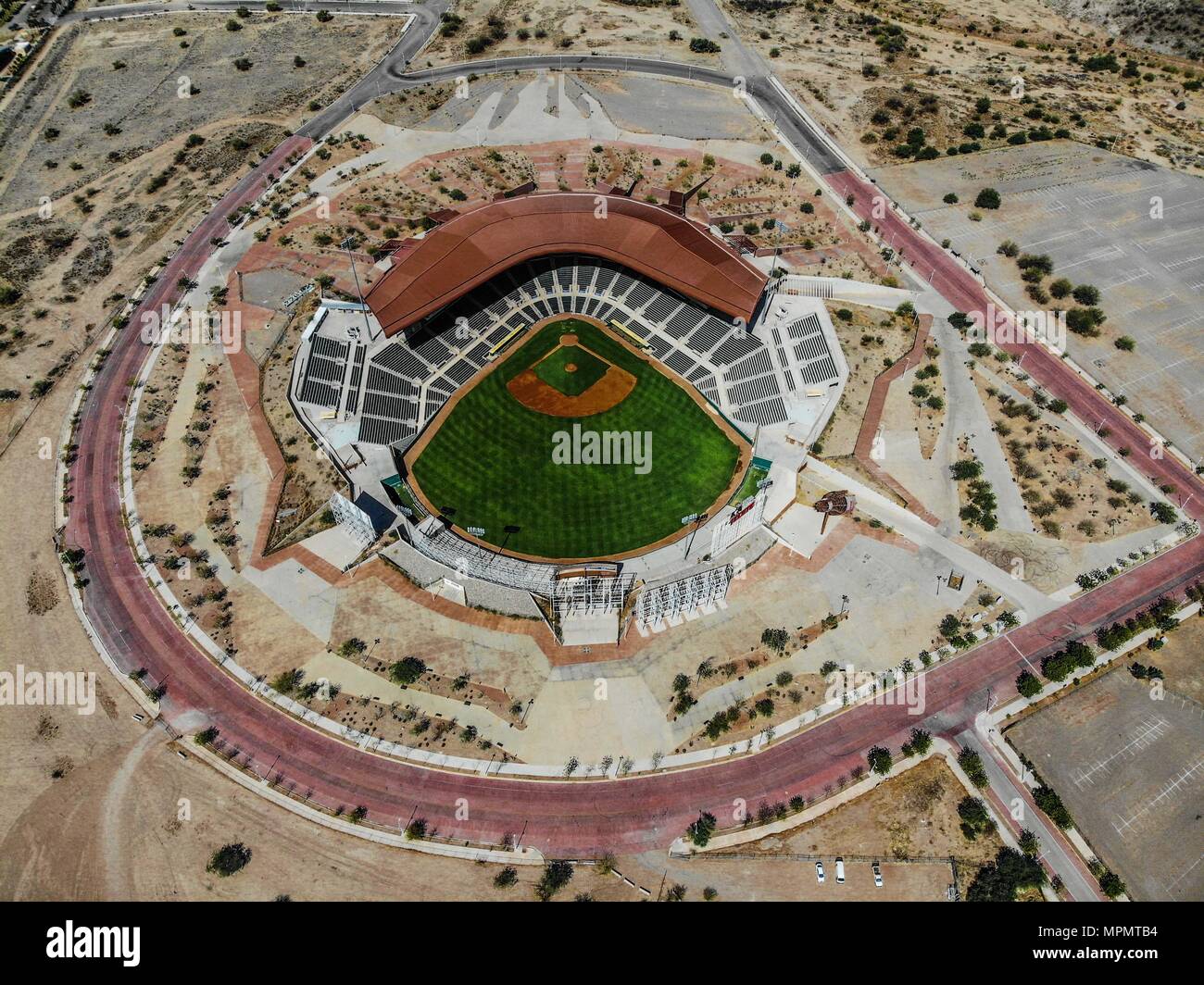 Aerial view or aerial photography of the Sonora Stadium, home of the baseball team of the Hermosillo Naranjeros of the Mexican Pacific League. LMP . O Stock Photo