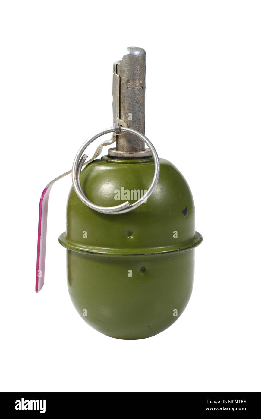 green hand grenade isolated on a white background Stock Photo - Alamy