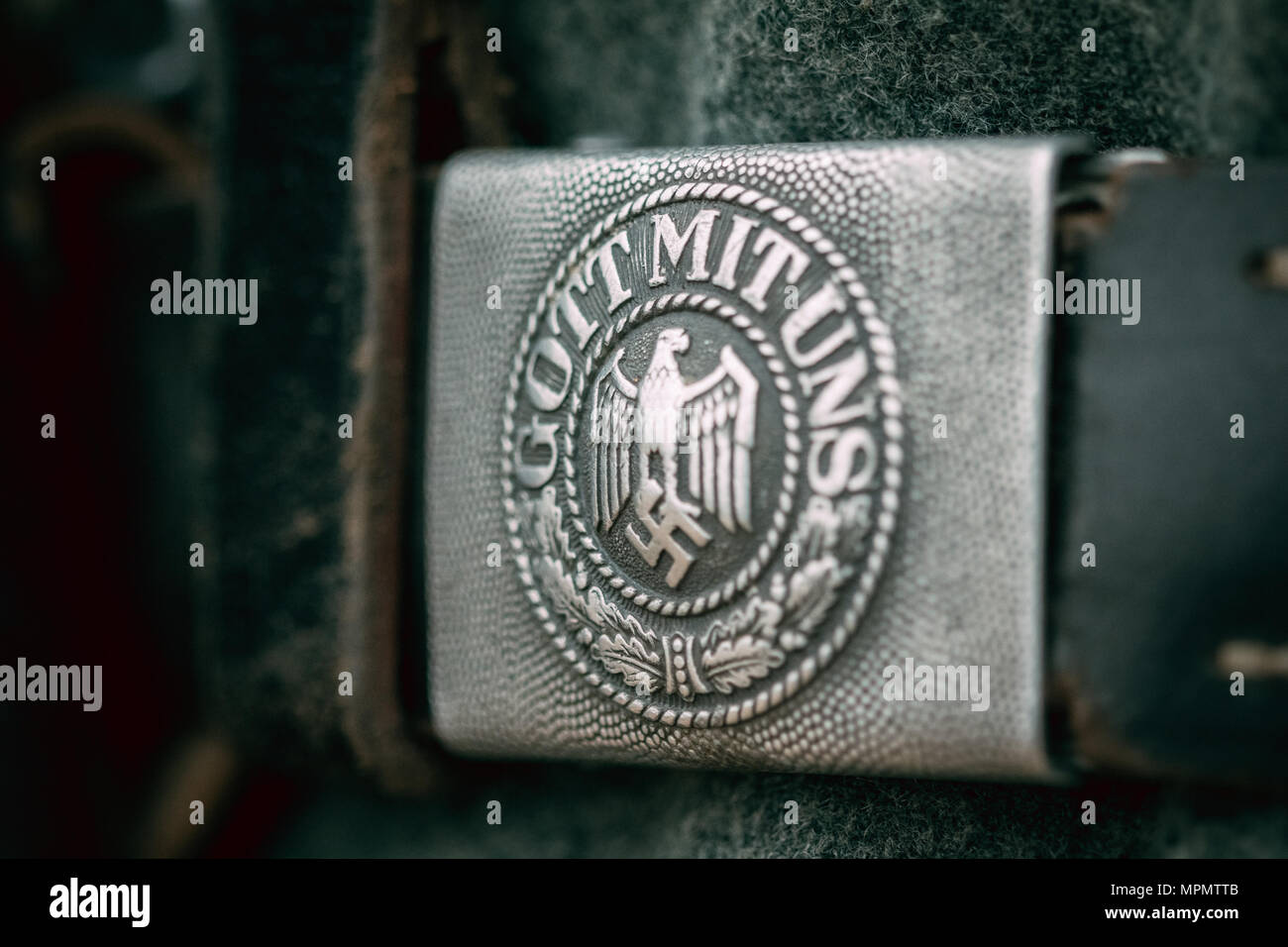 Belt buckle German soldier Wehrmacht during the Second World War close-up with the inscription - God is with us Stock Photo