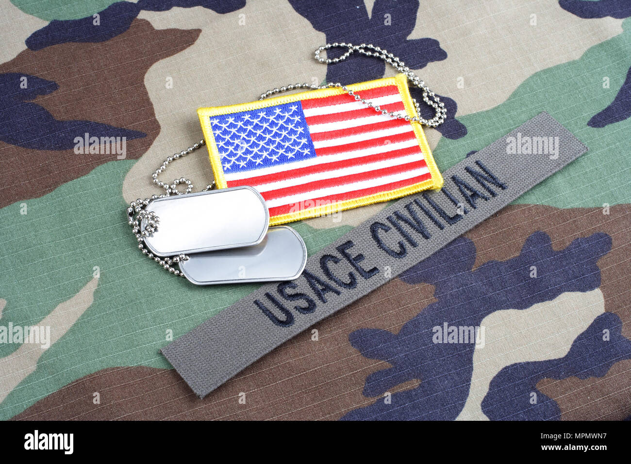 KIEV, UKRAINE - June 6, 2015. USACE CIVILAN branch tape, flag patch and ...
