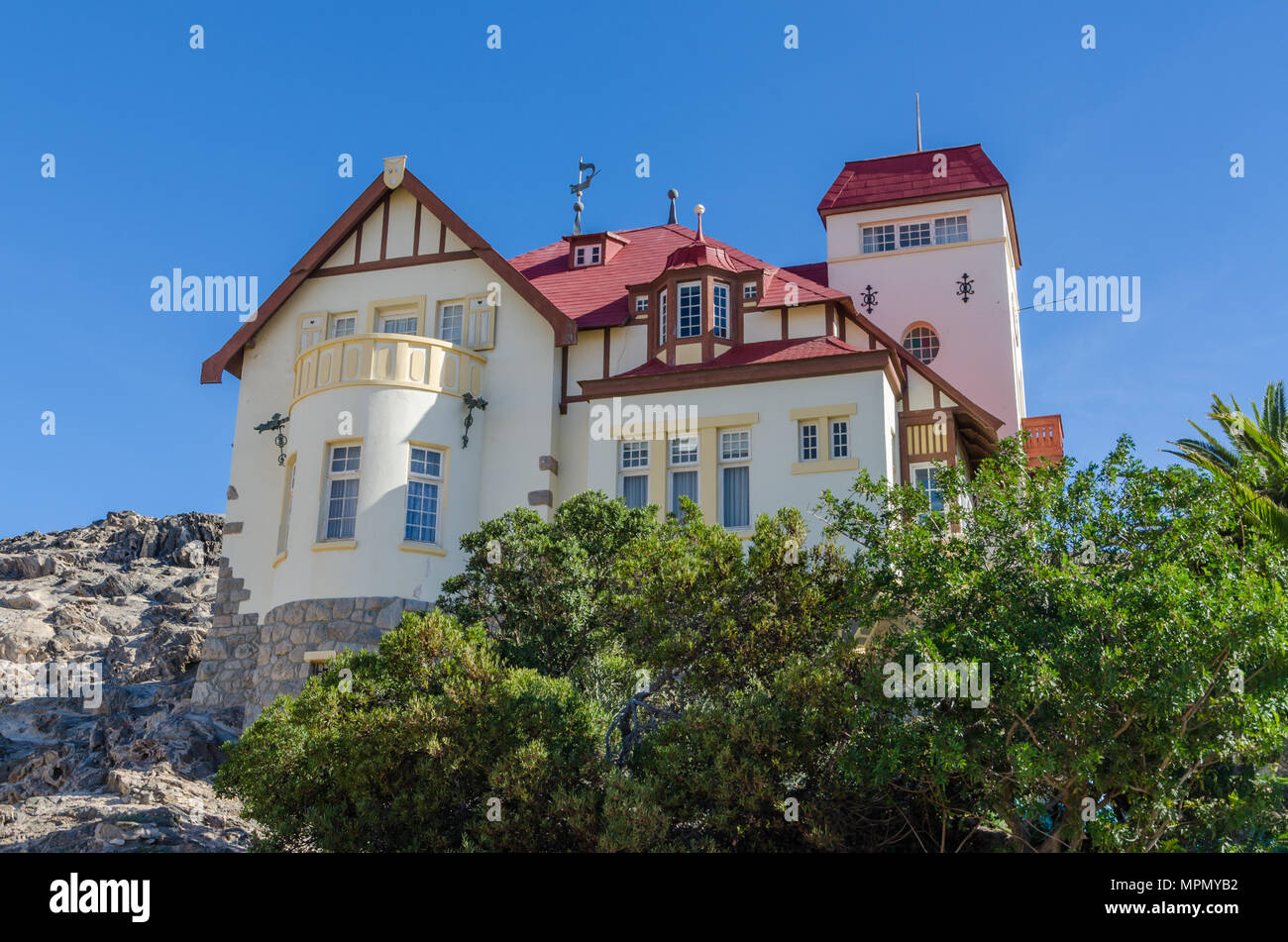 Famous historic Goerke Haus of German colonial times on hill overlooking Luderitz Stock Photo