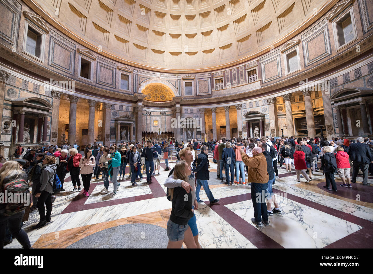 Pantheon interior, tourists visiting the monument, scene, Rome Italy, scene Stock Photo