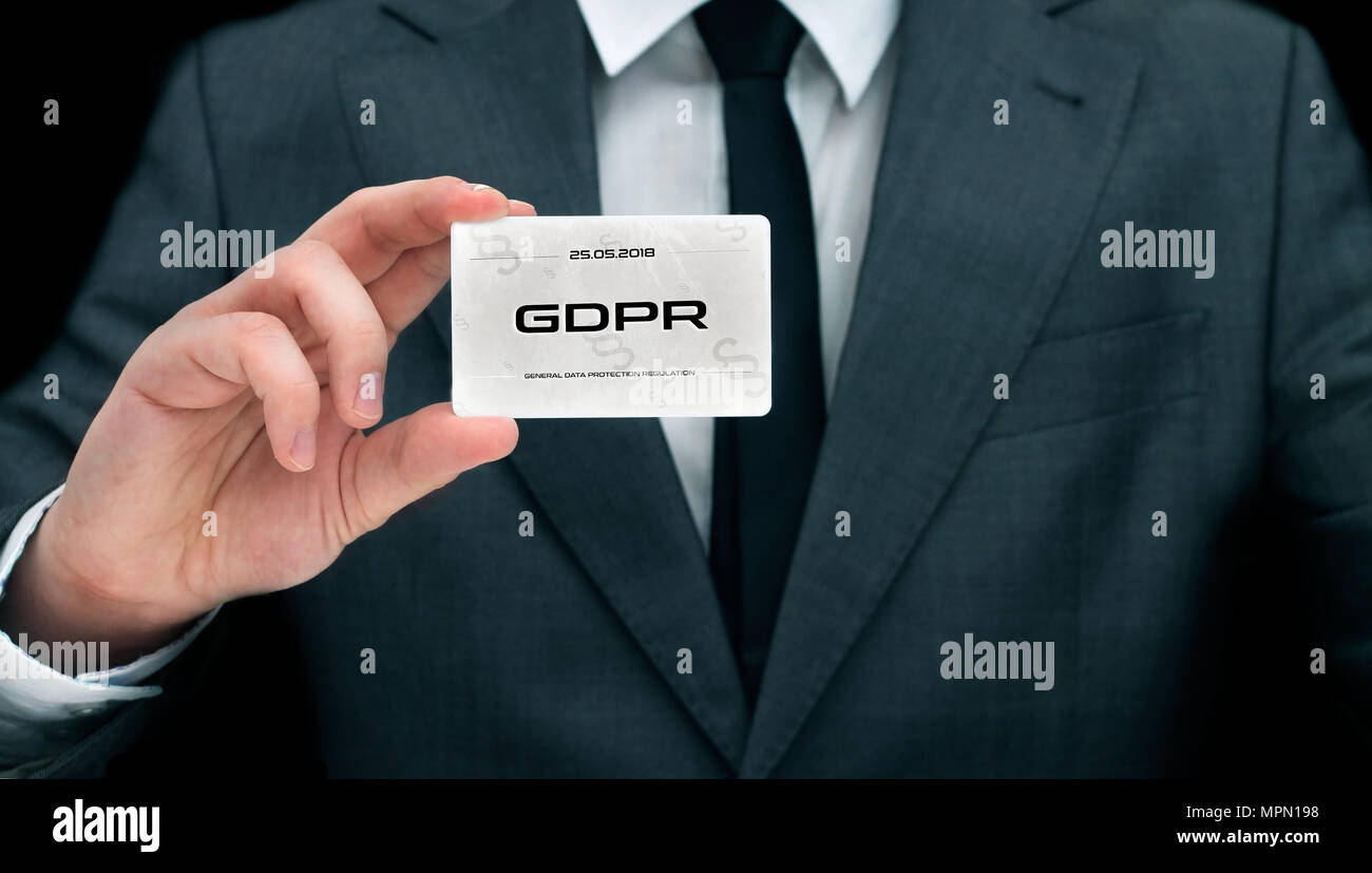 Civil servant shows card with GDPR sign. Conception of personal data protection Stock Photo