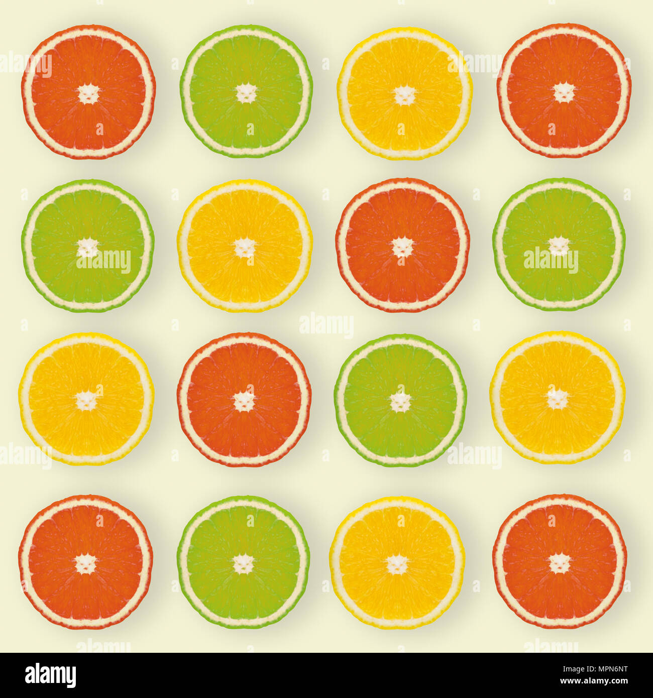 Lay Pattern Image Flat lay-Pattern made of slices of lemon, lime on yellow background ...
