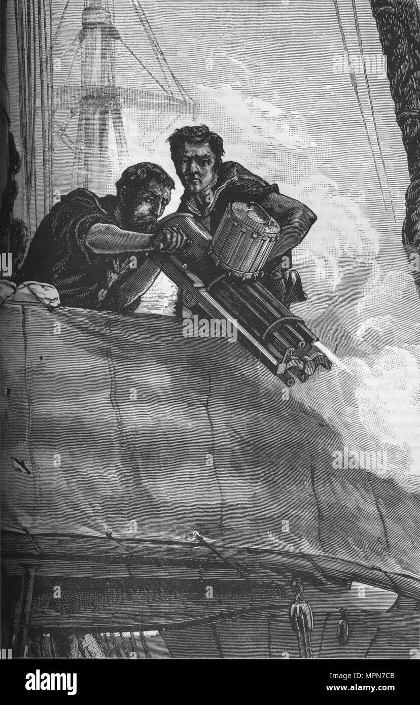 'The Gatling Gun as used in the British Navy', c1880. Artist: Unknown. Stock Photo