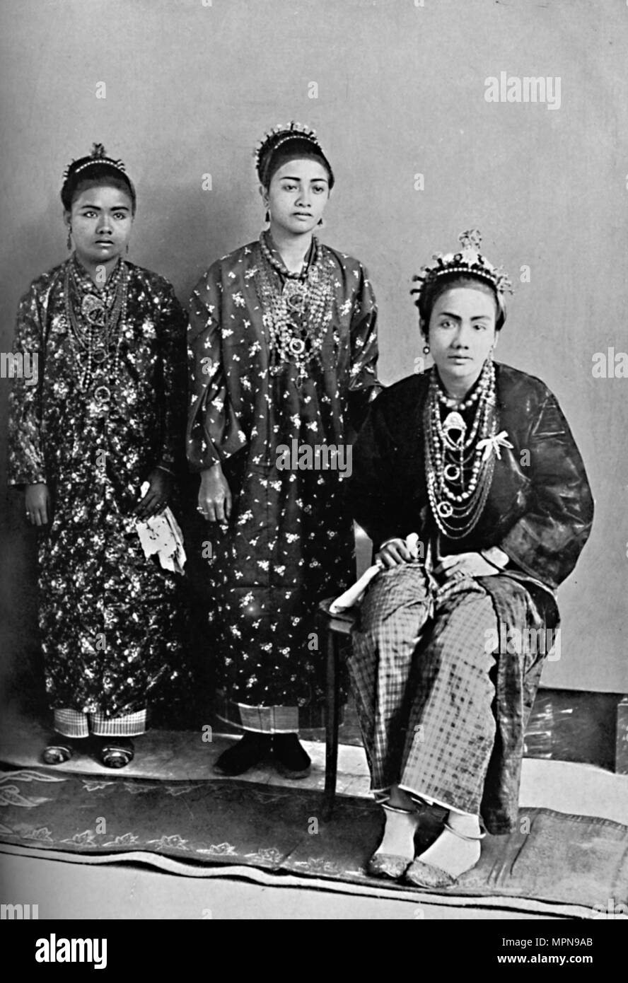 Three ladies of the royal family of Perak, Malay Peninsula, 1902. Artist: L Wray. Stock Photo