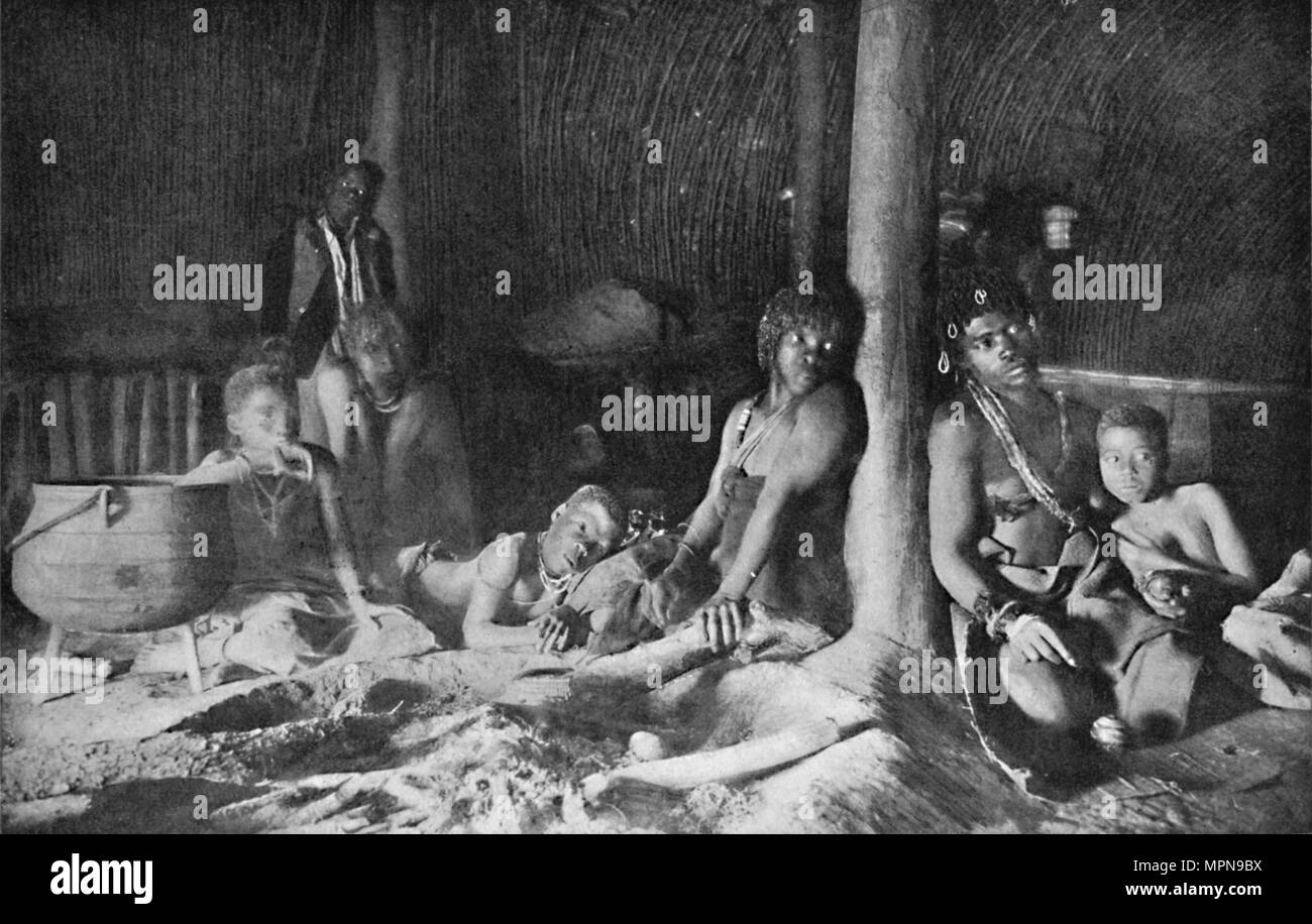 Interior of a Zulu hut, 1912. Artist: Unknown. Stock Photo