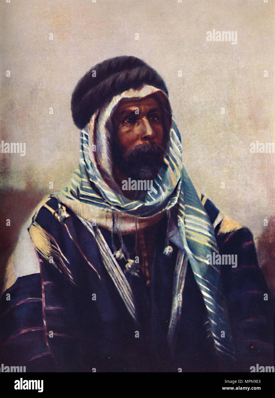 A Bedouin sheikh wearing burnouse, 1902. Artist: Unknown. Stock Photo