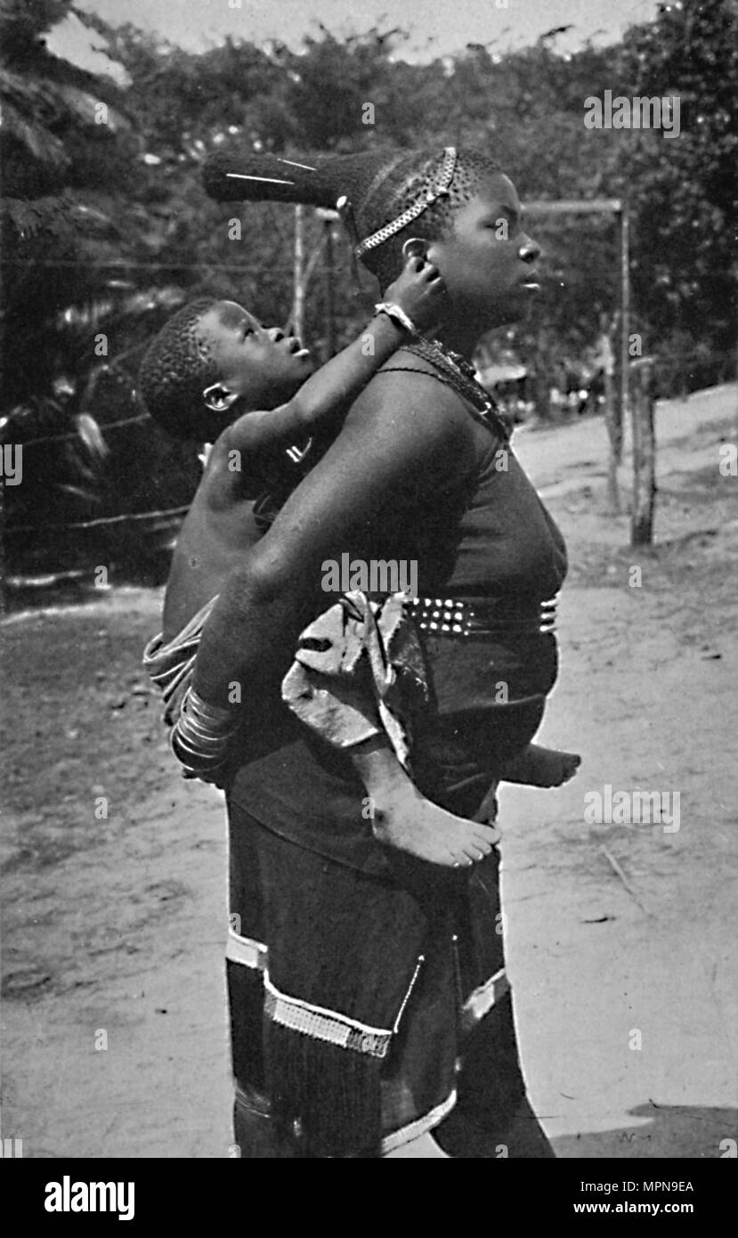 A Zulu woman and child, 1902. Artist: Unknown. Stock Photo