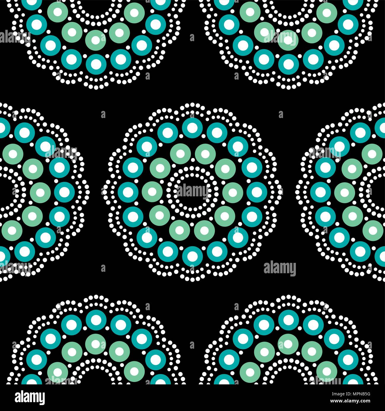 Mandala bohemian vector dot painting seamless pattern, Aboriginal dot art, retro folk repetitive design inspired by traditional art from Australia Stock Vector