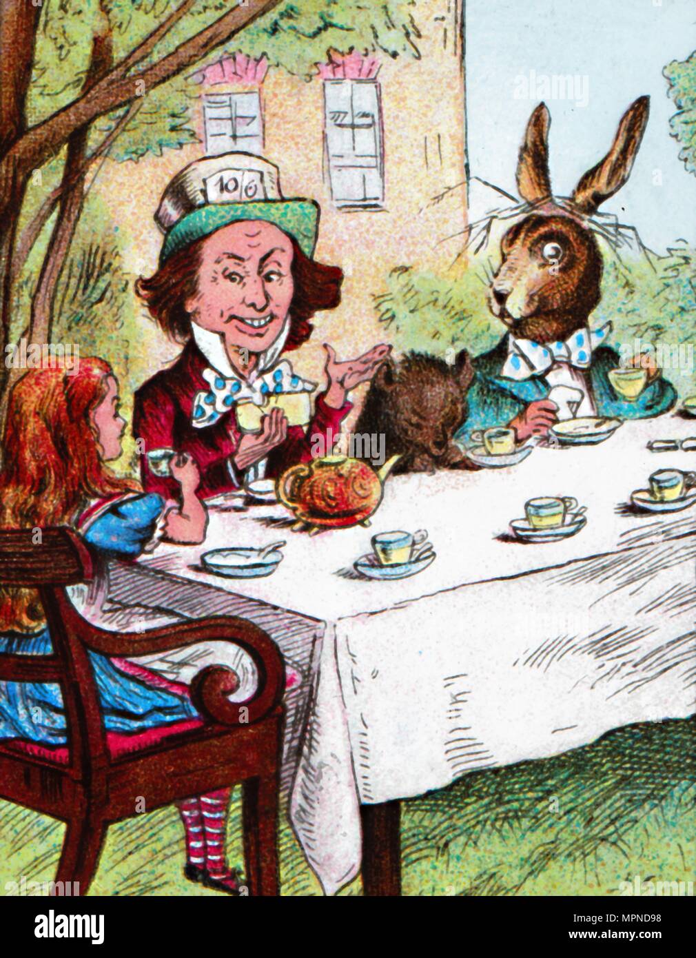 'Alice at the Mad Hatter's Tea Party', c1910. Artist: John Tenniel. Stock Photo