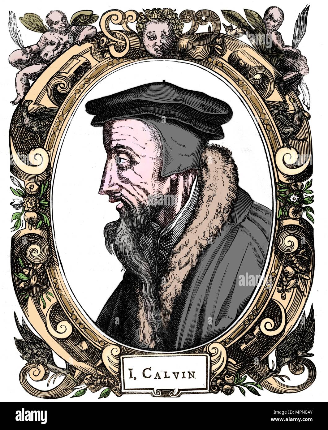 Jean Calvin, French theologian, 1581. Artist: Unknown. Stock Photo