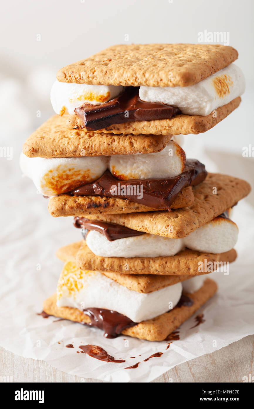 homemade marshmallow s'mores with chocolate on crackers Stock Photo Alamy