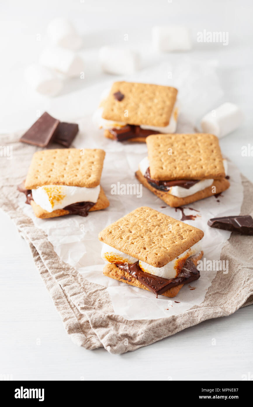 homemade marshmallow s'mores with chocolate on crackers Stock Photo Alamy