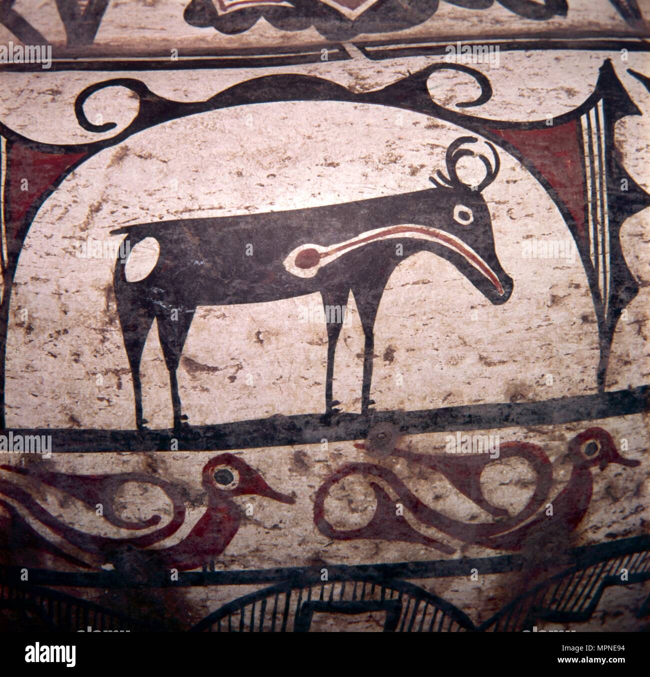 Hunting Magic, Design on pottery vessel, Zuni tribe, Pueblo Indian. Artist: Unknown. Stock Photo
