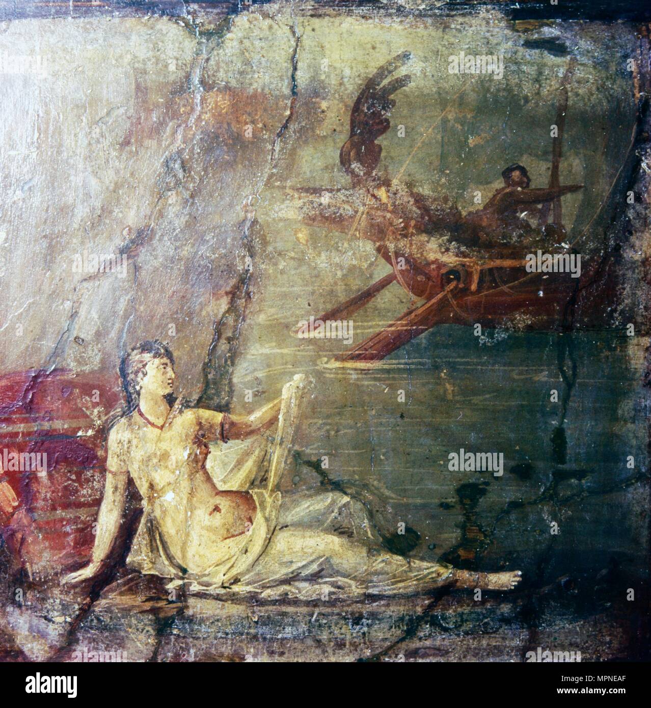 Ariadne Deserted by Theseus, Roman wall painting from Herculaneum, 1st century. Artist: Unknown. Stock Photo