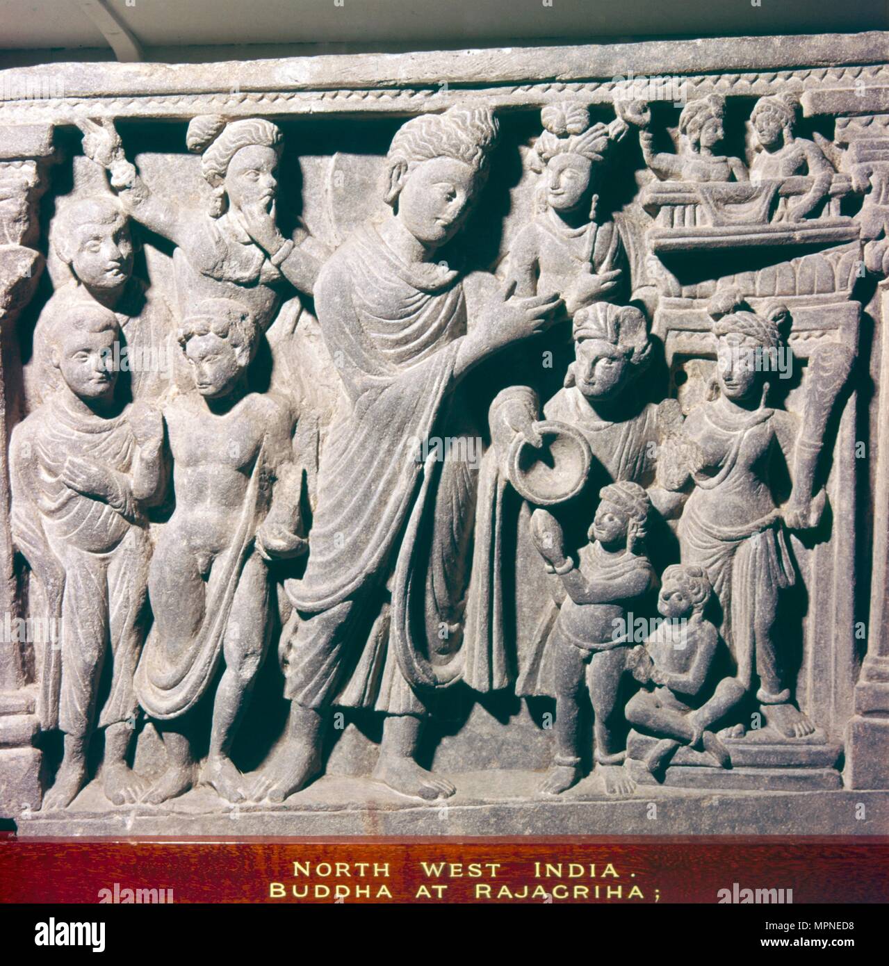 Gautama Buddha at Rajagriha, the Offering of Dust c2nd century. Artist: Unknown. Stock Photo